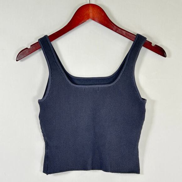 Quince Sweater Tank Women’s Cropped Ribbed Knit Square Neck Stretch Gray Medium - Picture 2 of 5